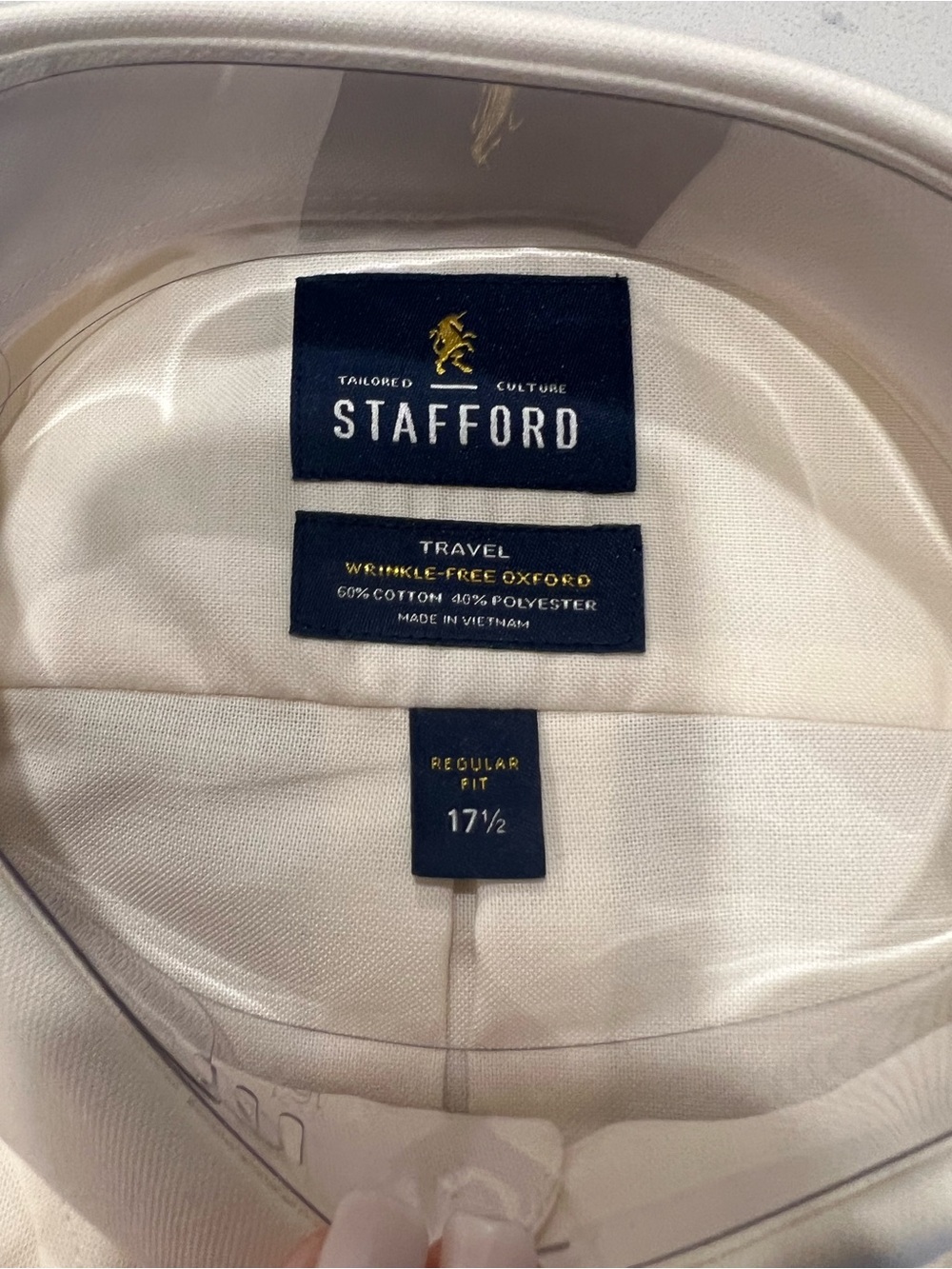 NWT Stafford Men's Short Sleeve Button-Down Oxford in Cream - Regular fit 17.5 - Picture 3 of 5